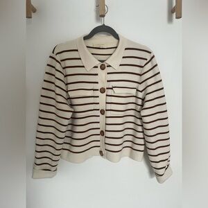 Sezane Betty Cardigan In Ecru and Camel